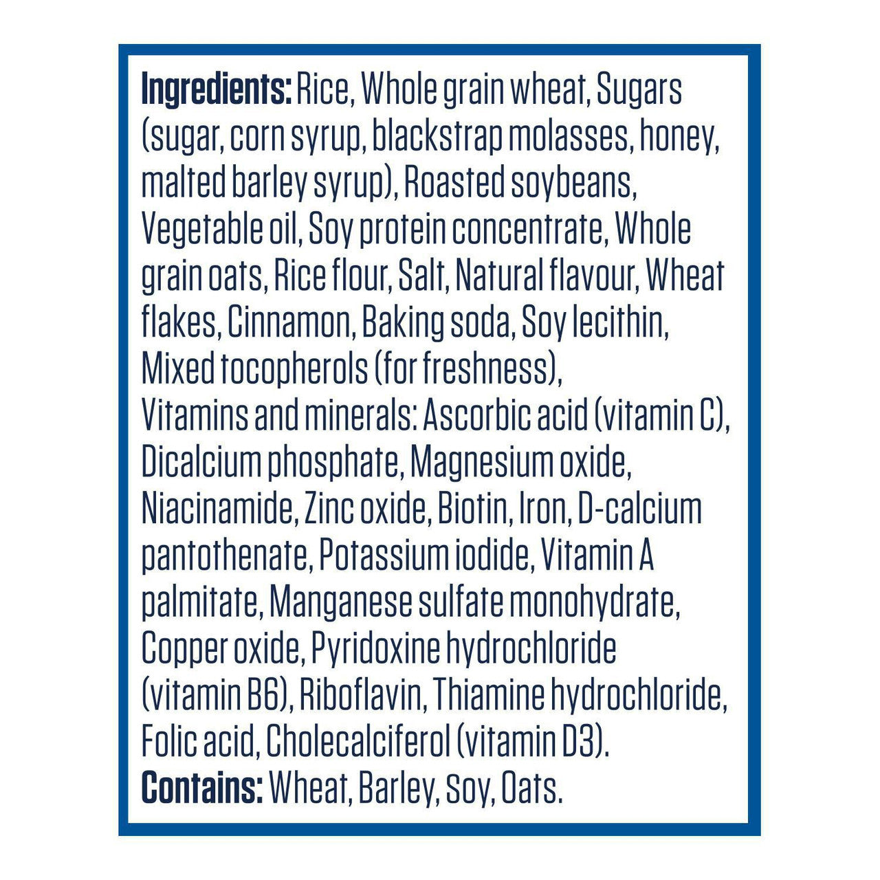 Kellogg's Vector Meal Replacement Cereal, 1.13 Kg/2.5lbs Box Ingredients